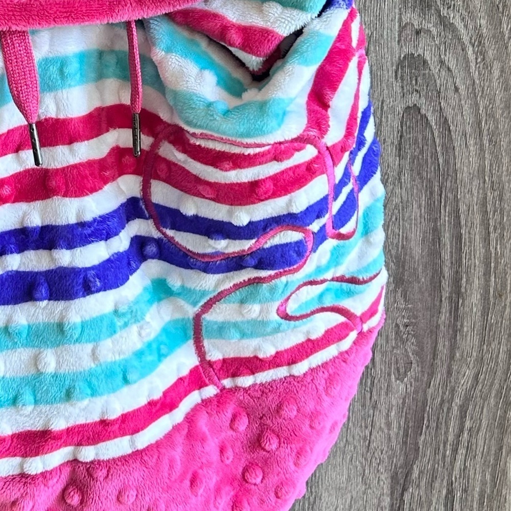 Very Cute TRIPLE FLIP Velour Striped Pink Blue Purple Backpack Bucket Bag. - Picture 3 of 11